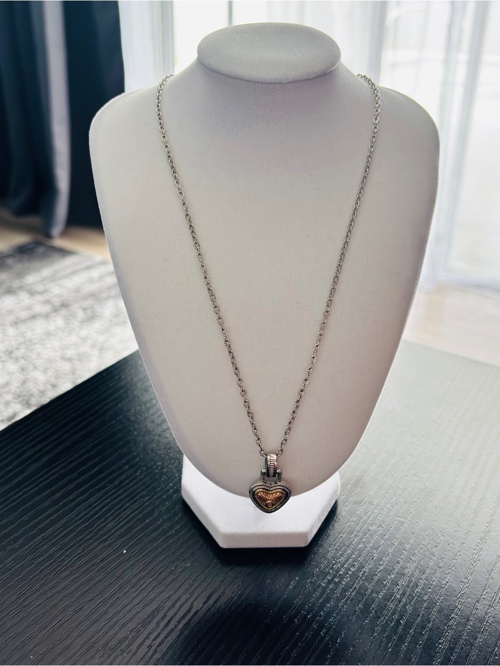 Silver Gold Heart Pendant Necklace Two Tone Adjustable Chain Romantic Gift